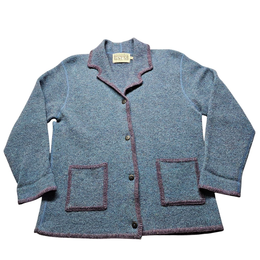 Aran Sweater Market Cardigan Women Small Blue Pure New Wool Heritage Warm Winter
